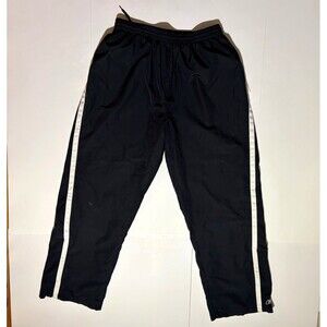 Reebok Men's Black Track Pants White Side Stripe Lined Drawstring XL